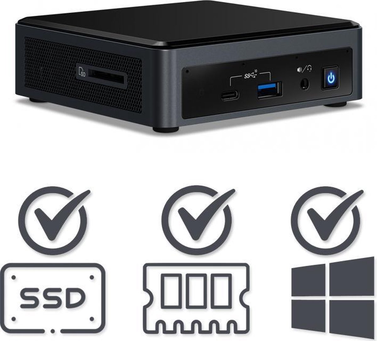 Intel NUC Compleet PC | Intel Core i5 / 10210U | 32 GB DDR4 | 240 GB SSD | HDMI | USB-C | Windows 10 Pro